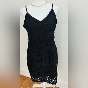 Lulu's Black crochet Lace Mini Dress women large Hoco